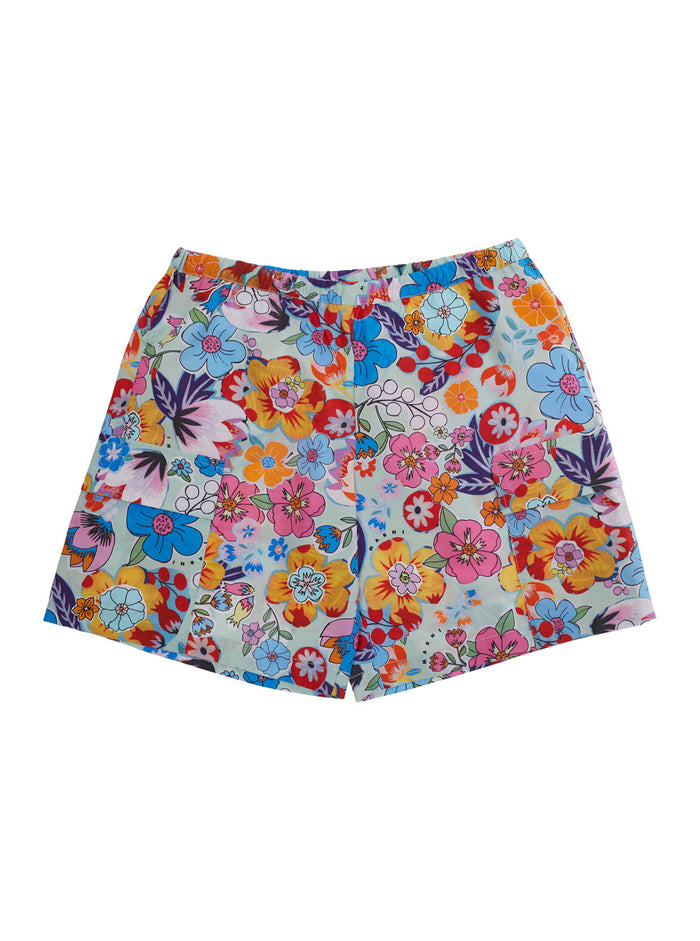 Multicolor Shorts With All-Over Floral Print Cotton Girl And Bermuda