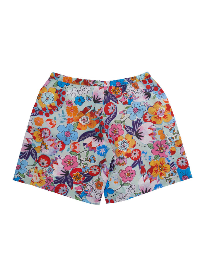 Multicolor Shorts With All-Over Floral Print Cotton Girl And Bermuda