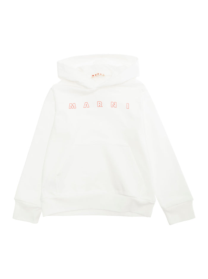 White Hoodie With Logo Lettering On The Front Cotton Boy Sweatshirts