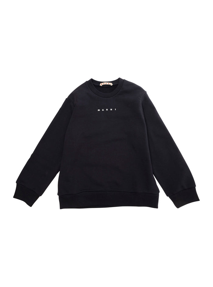 Blue Crewneck Sweatshirt With Front Logo Print Cotton Boy Blu Sweatshirts