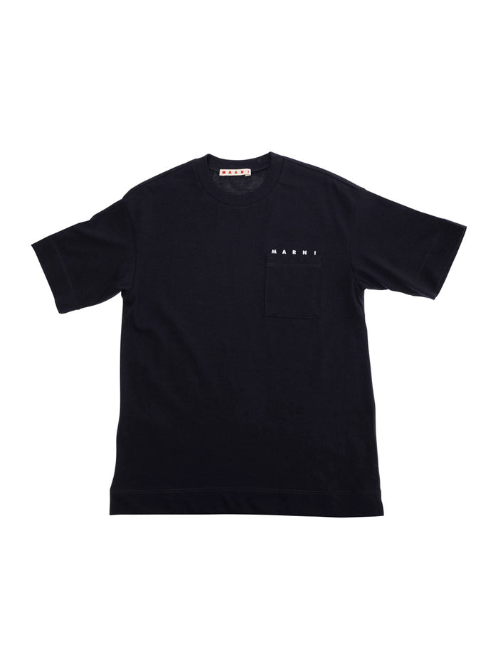 Blue Crewneck T-Shirt With Logo Lettering On The Front Cotton Boy Blu Tshirts And Polo Shirts