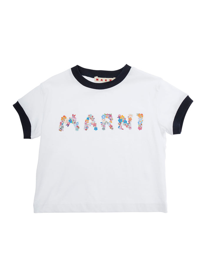 White Crewneck T-Shirt With Maxi Logo Lettering On The Front Cotton Girl Tshirts And Polo Shirts
