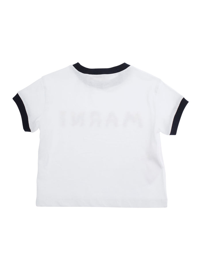 White Crewneck T-Shirt With Maxi Logo Lettering On The Front Cotton Girl Tshirts And Polo Shirts