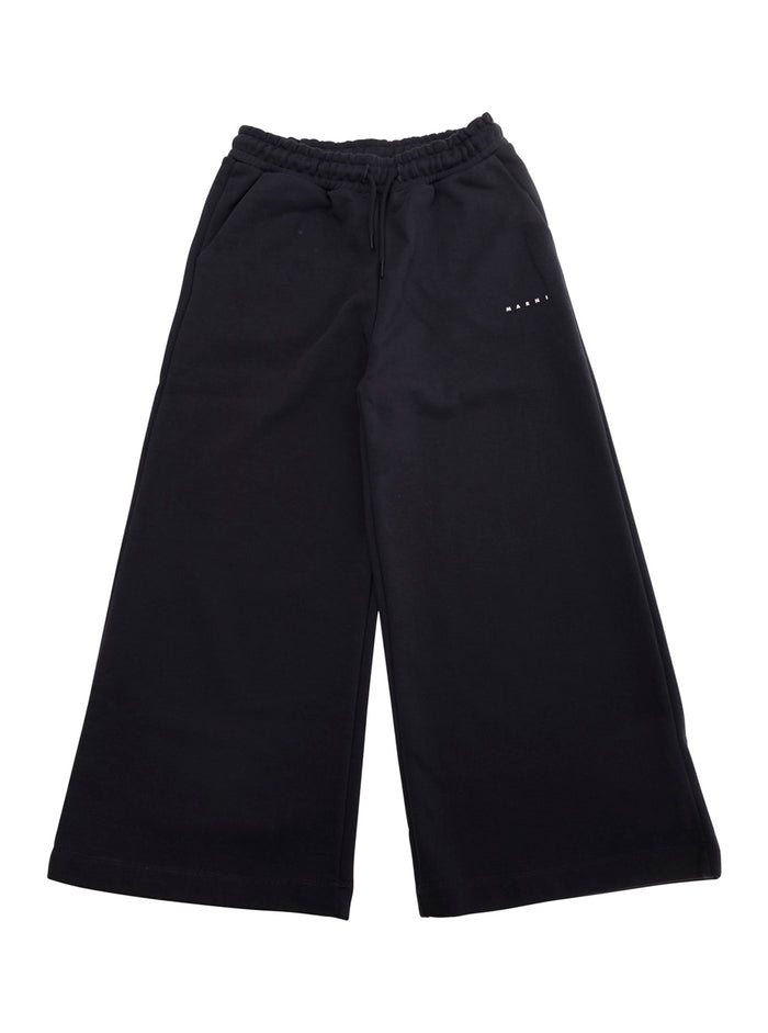 Blue Pants With Logo Lettering On The Front Cotton Girls Blu Trousers