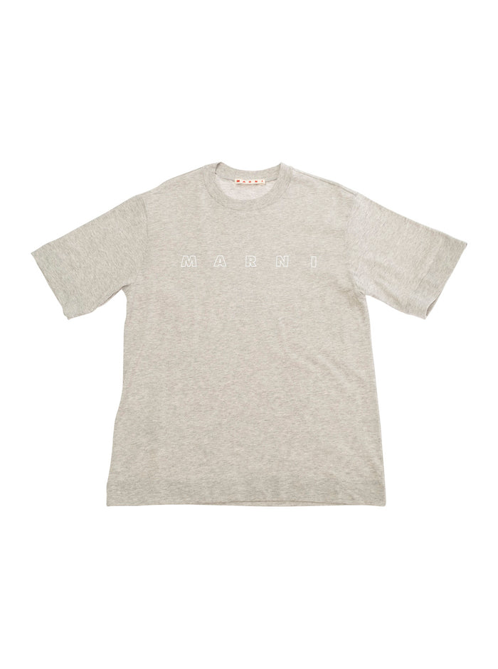 Grey Crew Neck T-Shirt With Front Logo Print Cotton Boy Tshirts And Polo Shirts