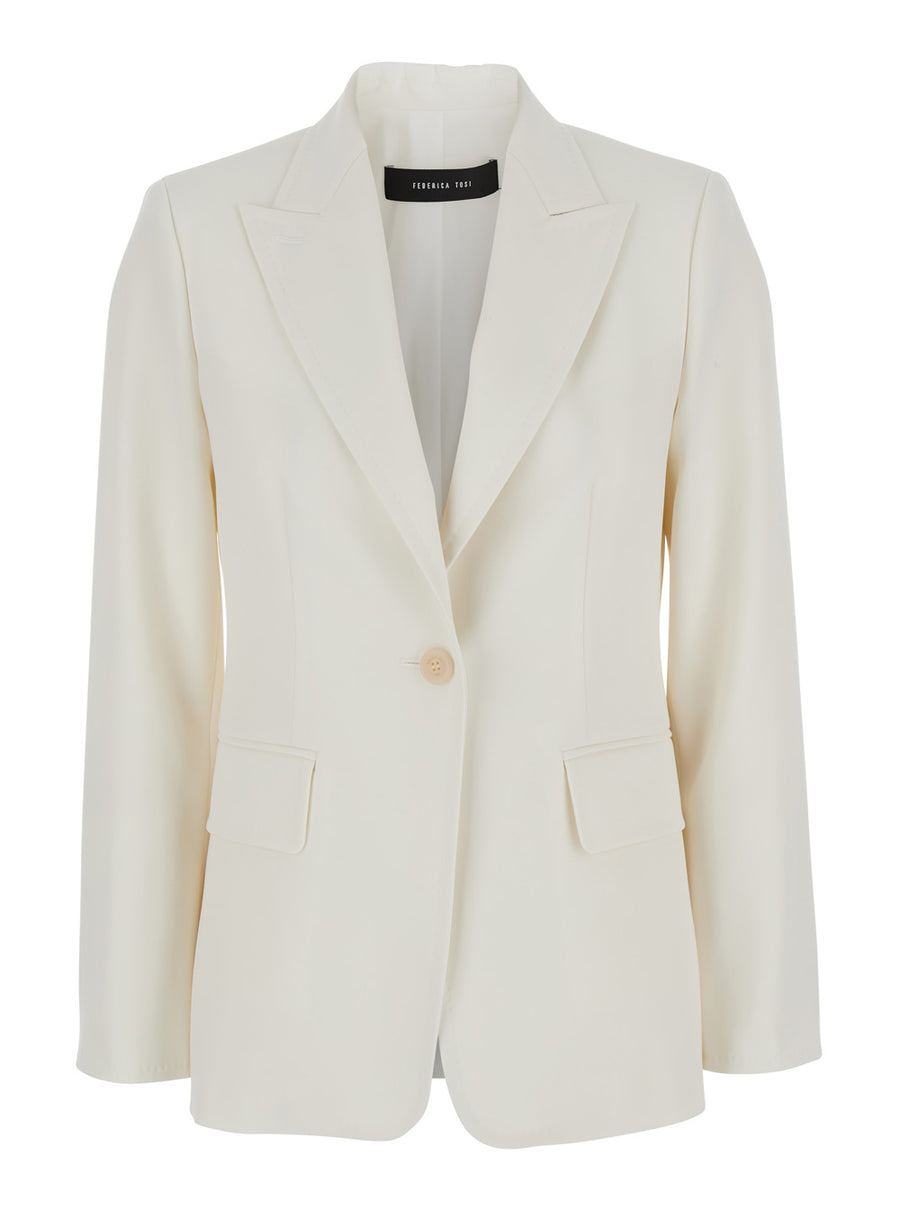 Palchi White Jacket With Classic Lapels Virgin Wool Blazers