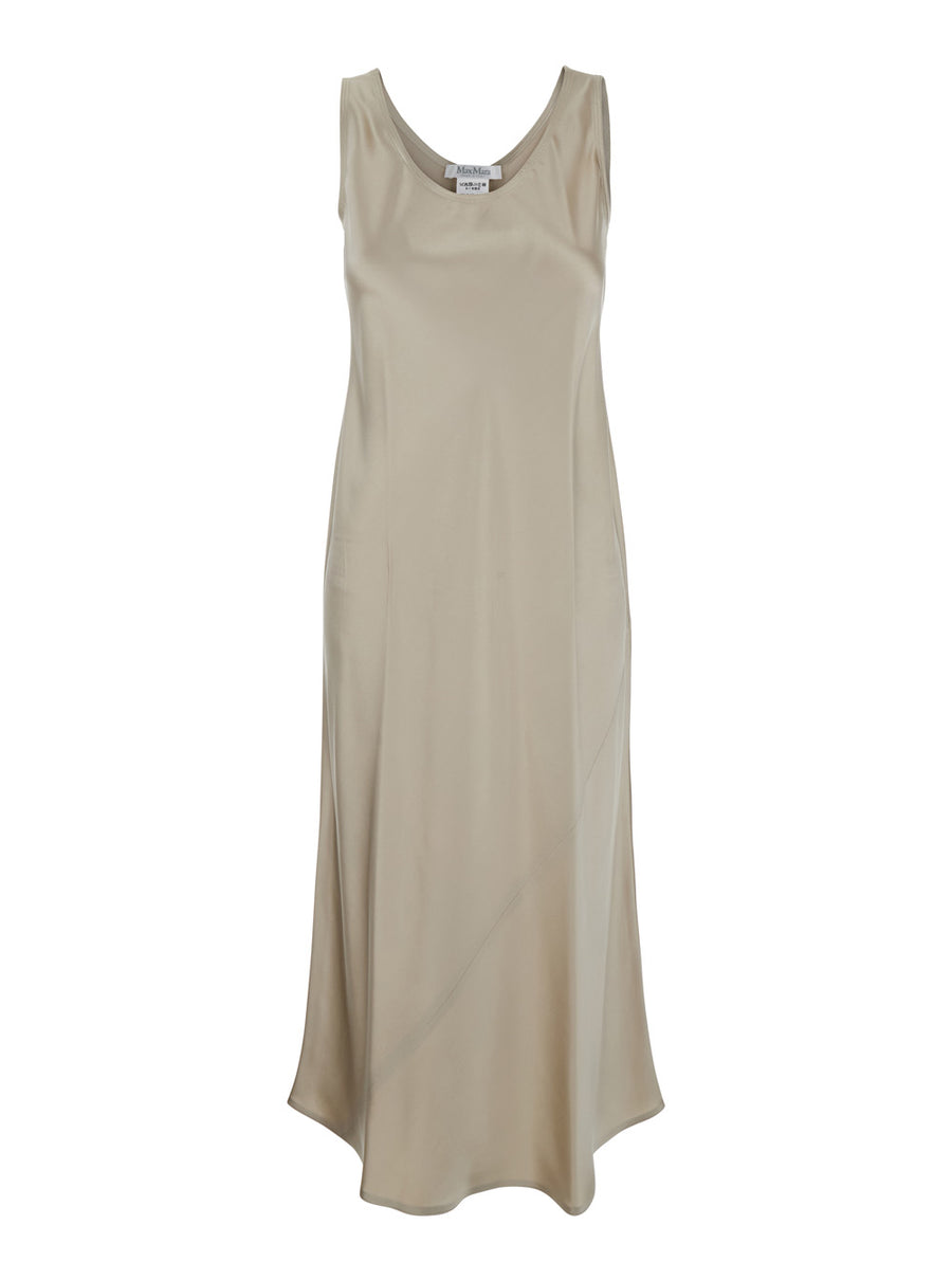 Beige Silk Dress With Asymmetrical Bottom