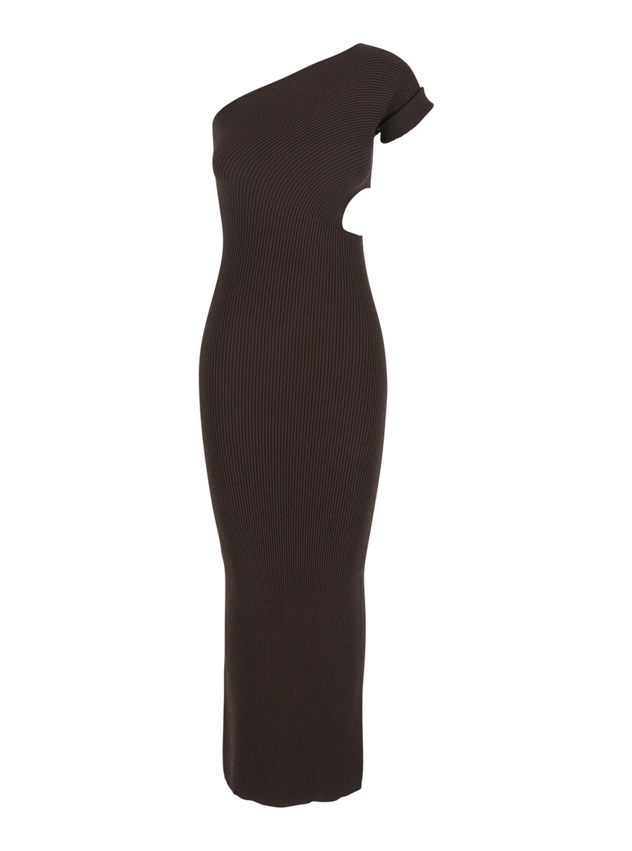 Brown Long Dress With Cut-Out Design Viscose