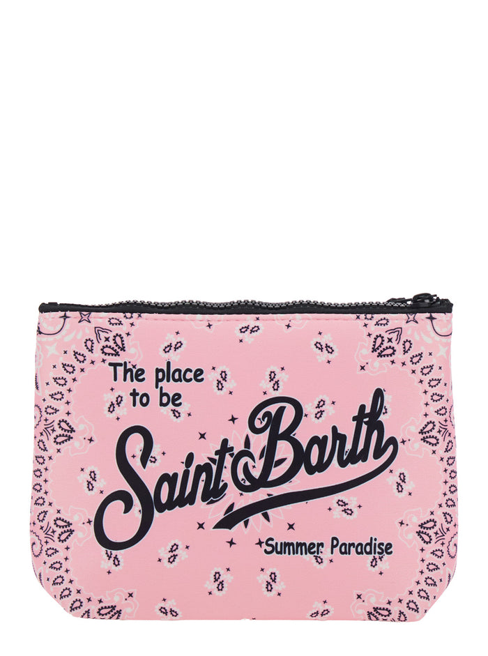 Aline Pink Clutch With Lettering Logo On The Front And All-Over Print Rubber Girl Sbr Polyester Clutches Pochettes