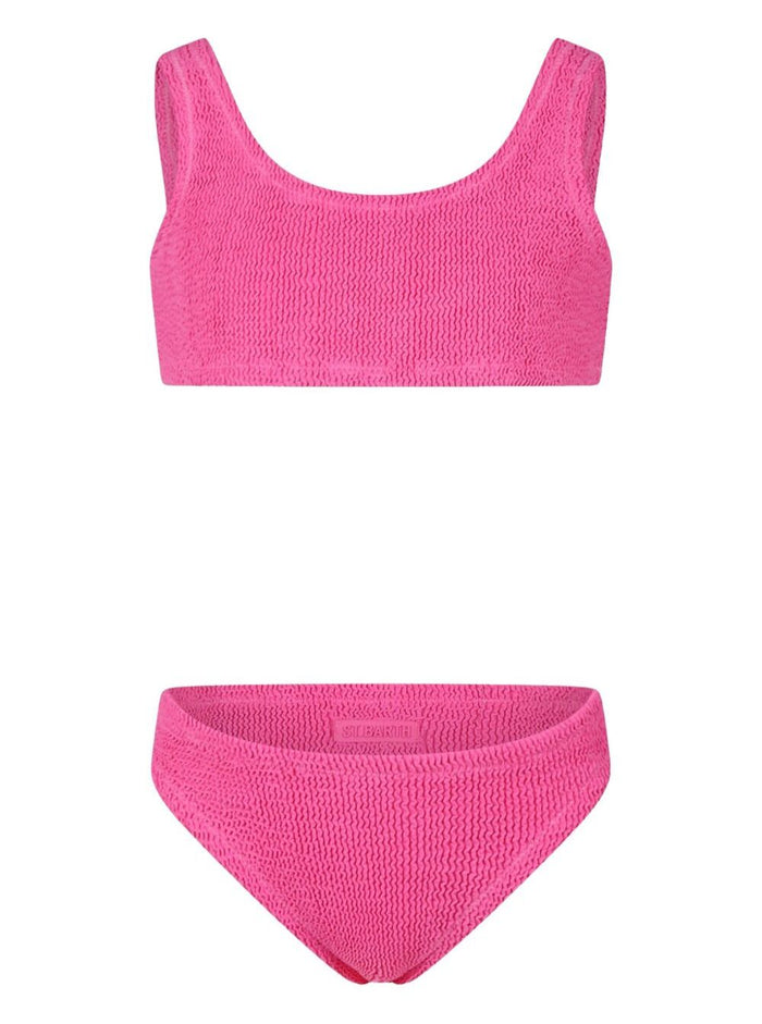 Baker Pink Bikini With Fixed Shoulder Straps And Crinkled Effect Tech Fabric Stretch Girl Polyamide Elastane Beachwear