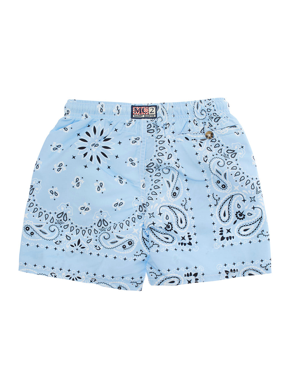 Caprese Jr Light Blue Swim Shorts With Logo Patch On The Rear And All-Over Print Tech Fabric Boy Polyester Beachwear