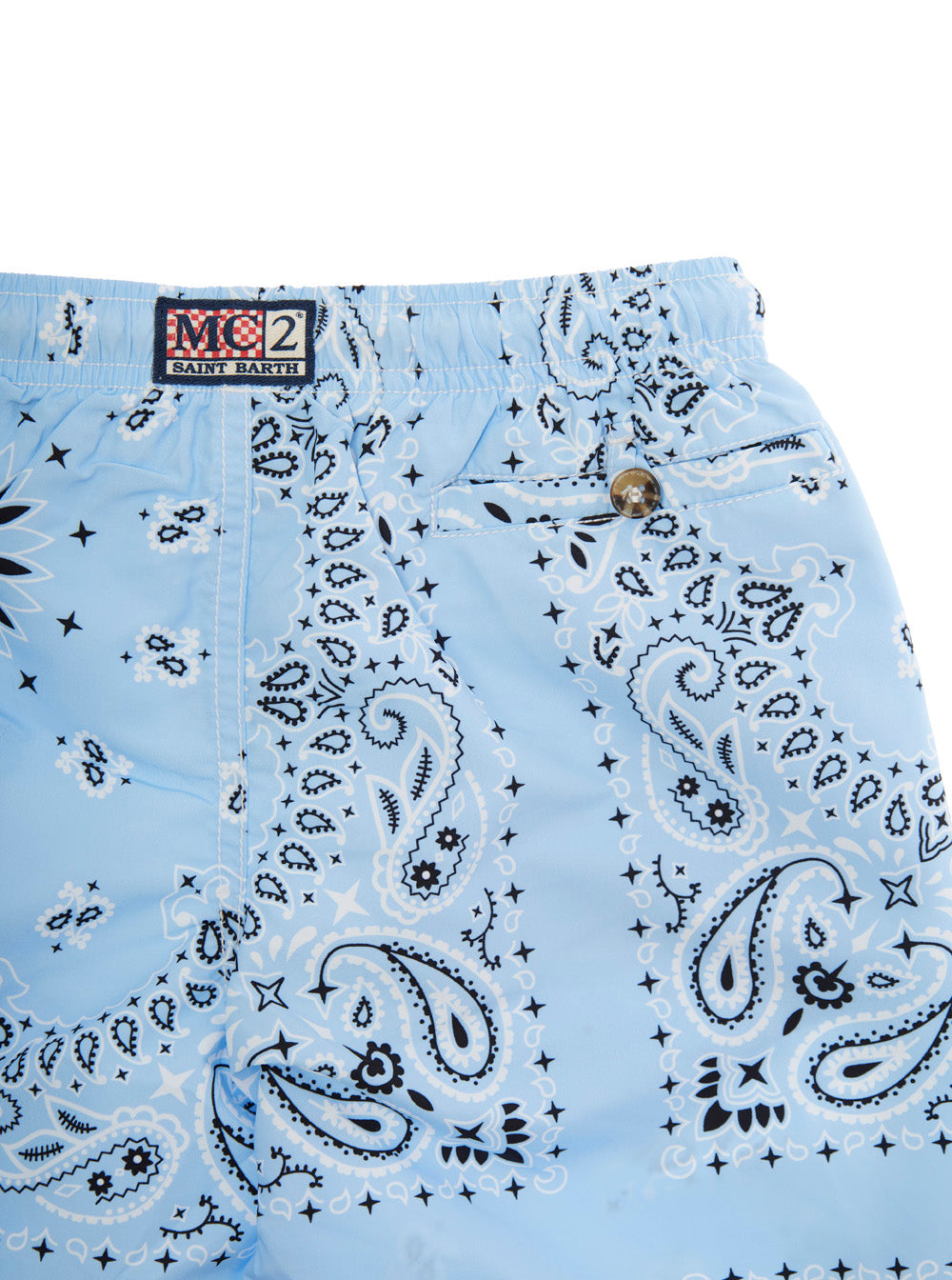 Caprese Jr Light Blue Swim Shorts With Logo Patch On The Rear And All-Over Print Tech Fabric Boy Polyester Beachwear