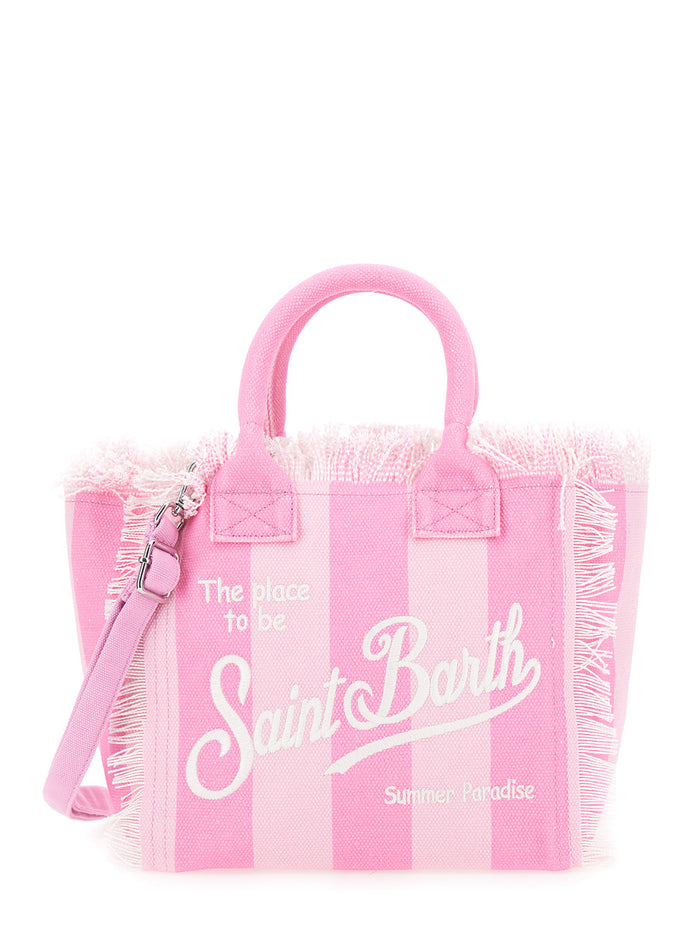 Colette Pink Handbag With Adjustable And Removable Shoulder Strap All-Over Strpied Motif Cotton Girl Hand Bags