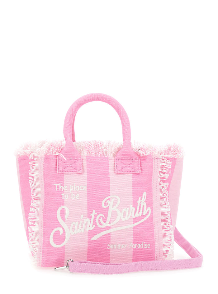 Colette Pink Handbag With Adjustable And Removable Shoulder Strap All-Over Strpied Motif Cotton Girl Hand Bags