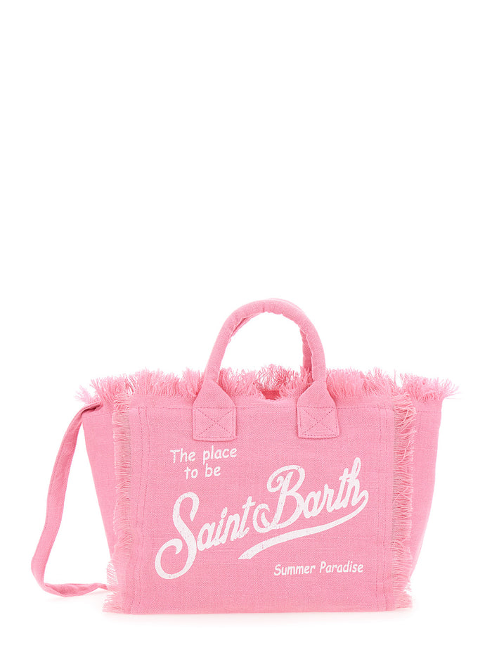 Colette Pink Handbag With Embroidered Logo On The Front And Adjustable Removable Shoulder Strap Linen Girl Hand Bags