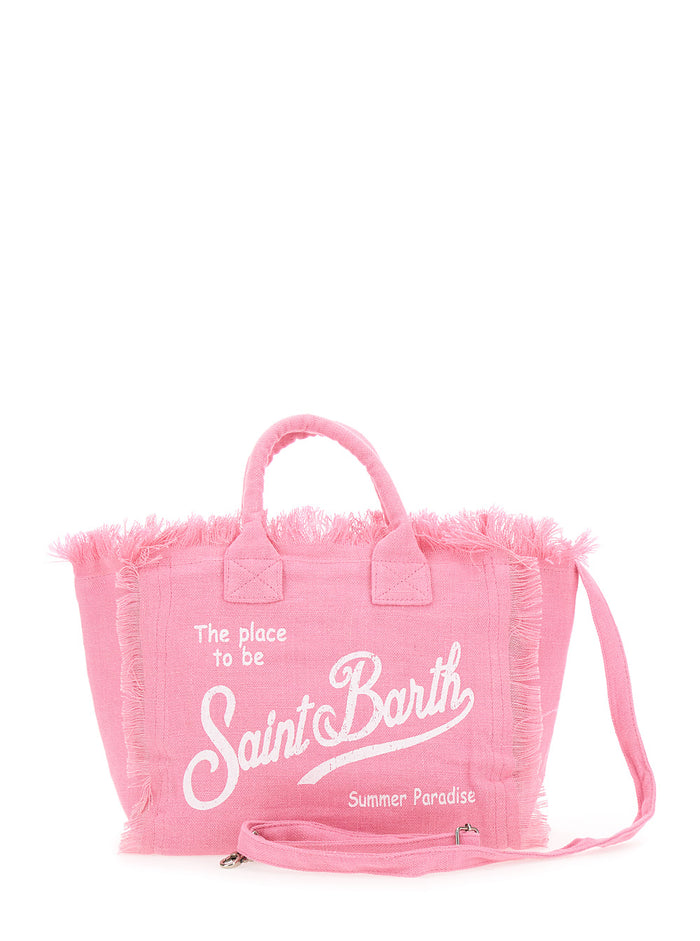 Colette Pink Handbag With Embroidered Logo On The Front And Adjustable Removable Shoulder Strap Linen Girl Hand Bags