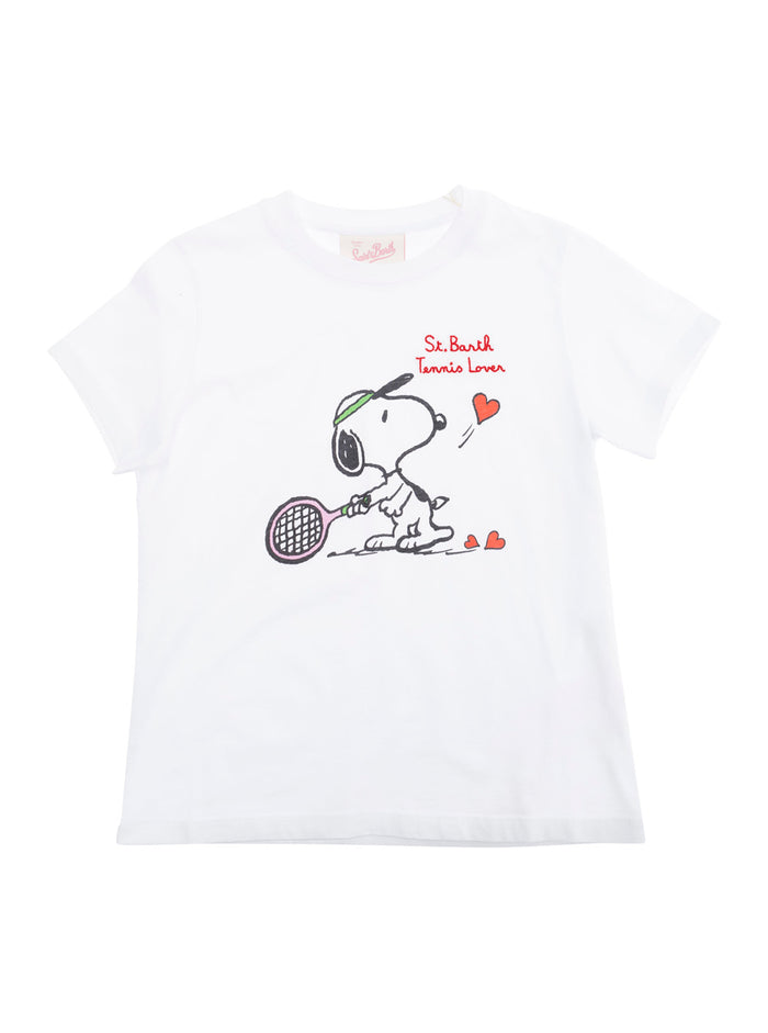 Elly White Crewneck T-Shirt With Maxi Logo Print On The Front Cotton Girl Tshirts And Polo Shirts