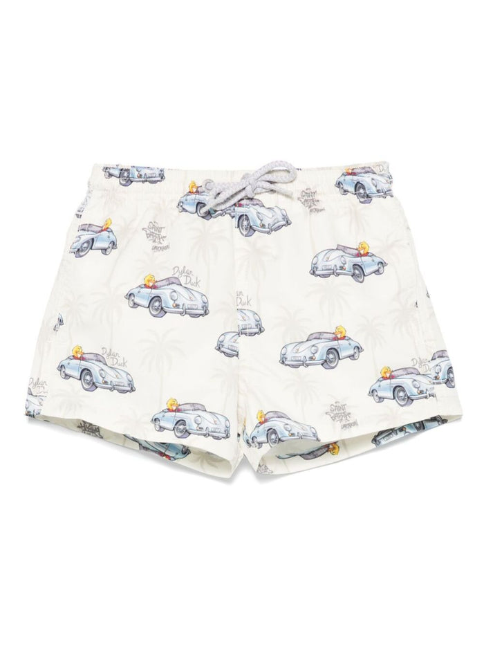 Jean Grey Swim Shorts With Elastic Drawstring Waist And All-Over Print Tech Fabric Boy Polyester Beachwear