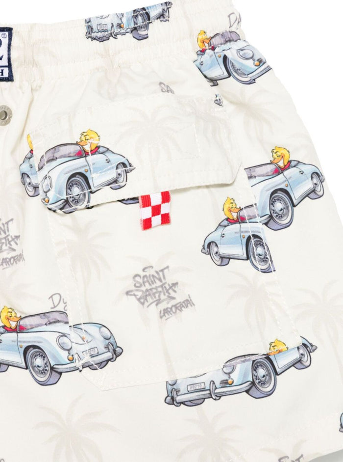 Jean Grey Swim Shorts With Elastic Drawstring Waist And All-Over Print Tech Fabric Boy Polyester Beachwear