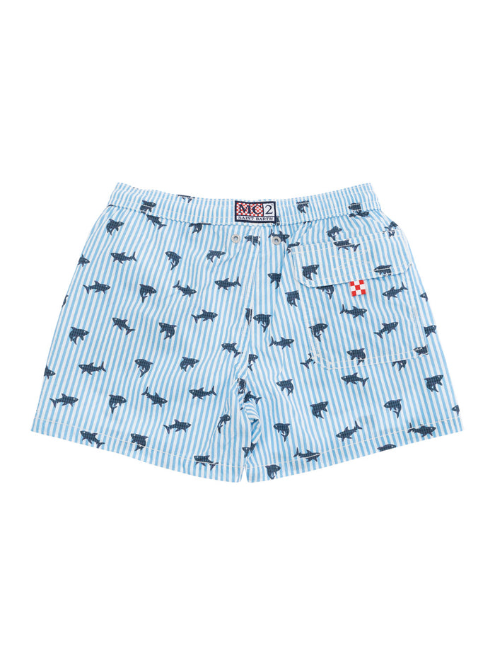 Patmos Jr Light Blue Swim Shorts With Drawstring Elastic Waist And All-Over Print Tech Fabric Boy Polyester Beachwear