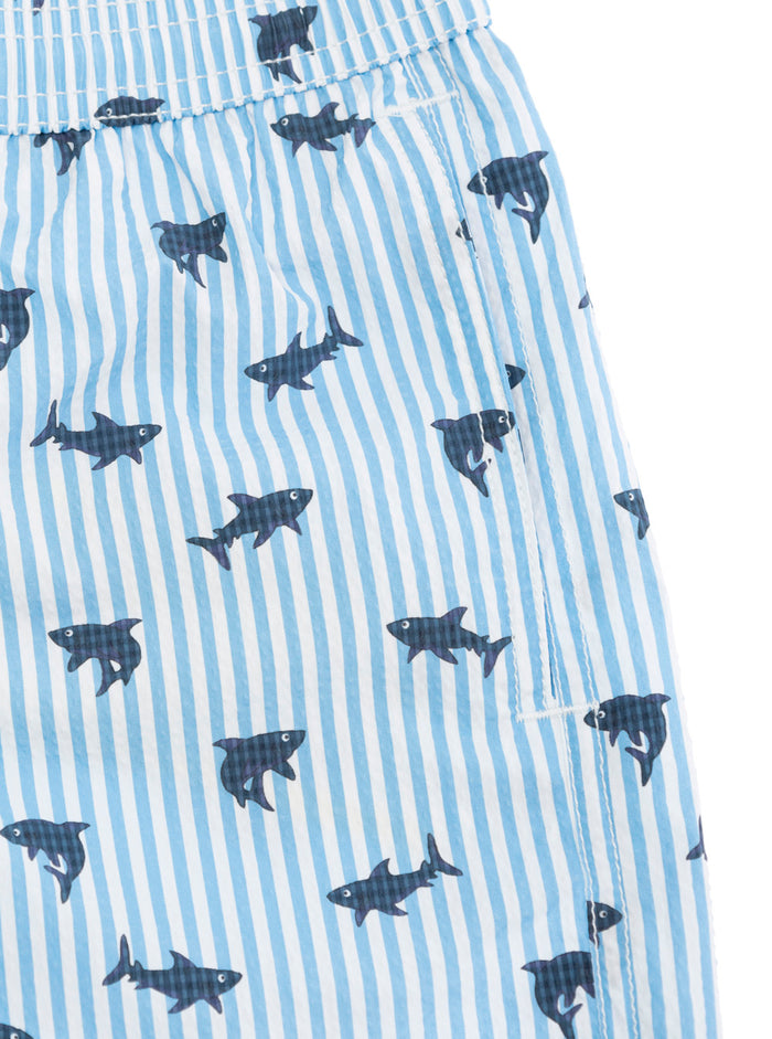 Patmos Jr Light Blue Swim Shorts With Drawstring Elastic Waist And All-Over Print Tech Fabric Boy Polyester Beachwear
