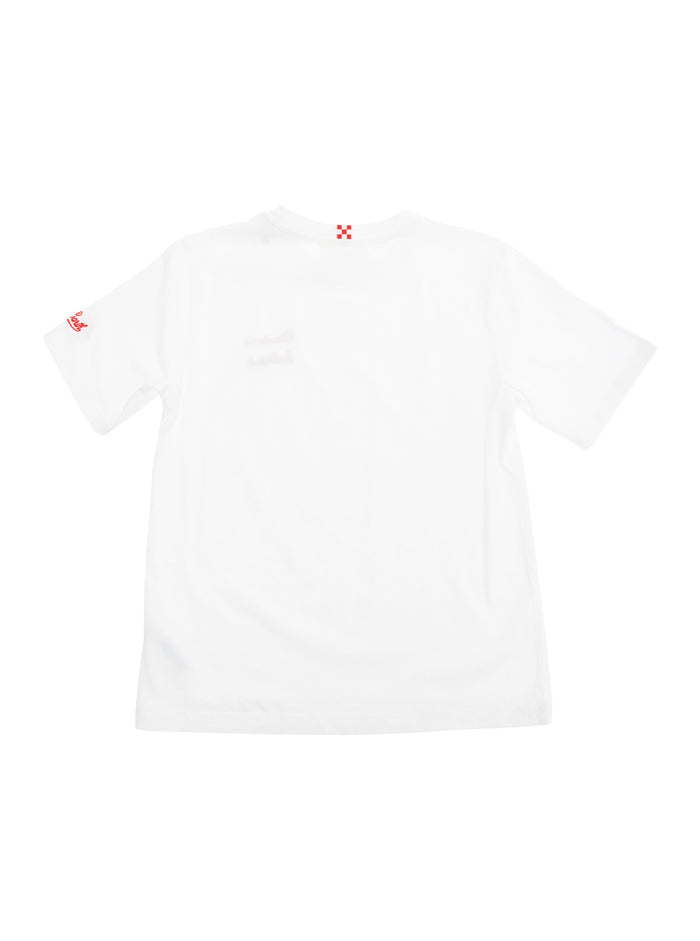 Portofino Jr White Crewneck T-Shirt With Print On The Front And Logo Lettering Sleeve Cotton Boy Tshirts Polo Shirts