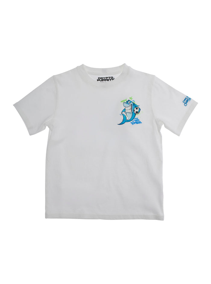 White T-Shirt With Round Neck And Rear Maxi Print Cotton Boy Tshirts Polo Shirts