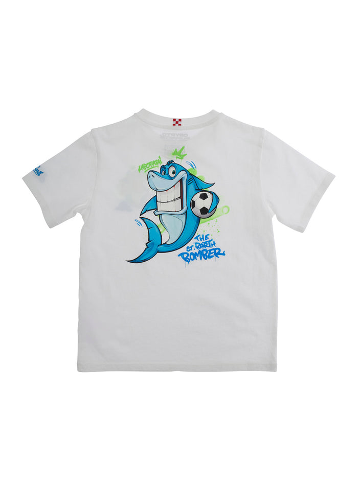 White T-Shirt With Round Neck And Rear Maxi Print Cotton Boy Tshirts Polo Shirts