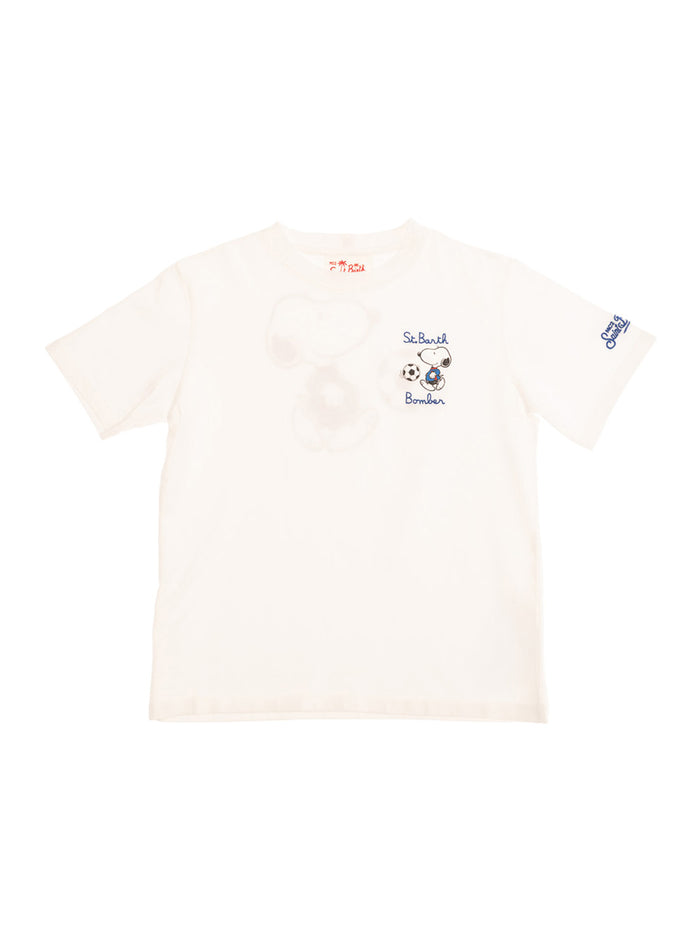 White T-Shirt With Round Neck And Printed Logo On The Front Back Cotton Boy Tshirts Polo Shirts