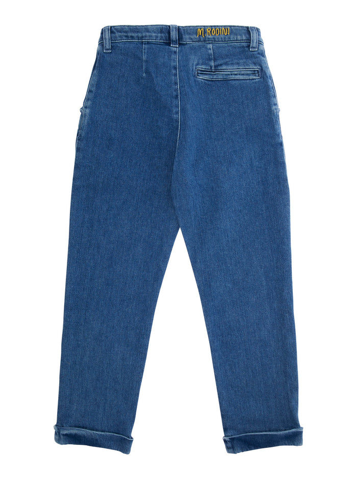 Blue Five Pocket Jeans With Logo Lettering On Waist Cotton Boy Blu Elastane