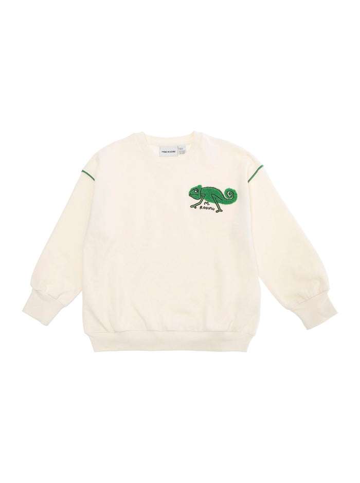 White Crewneck Sweatshirt With Patch On The Front Cotton Boy Sweatshirts