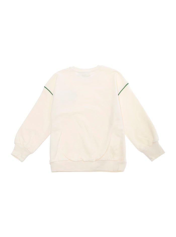 White Crewneck Sweatshirt With Patch On The Front Cotton Boy Sweatshirts