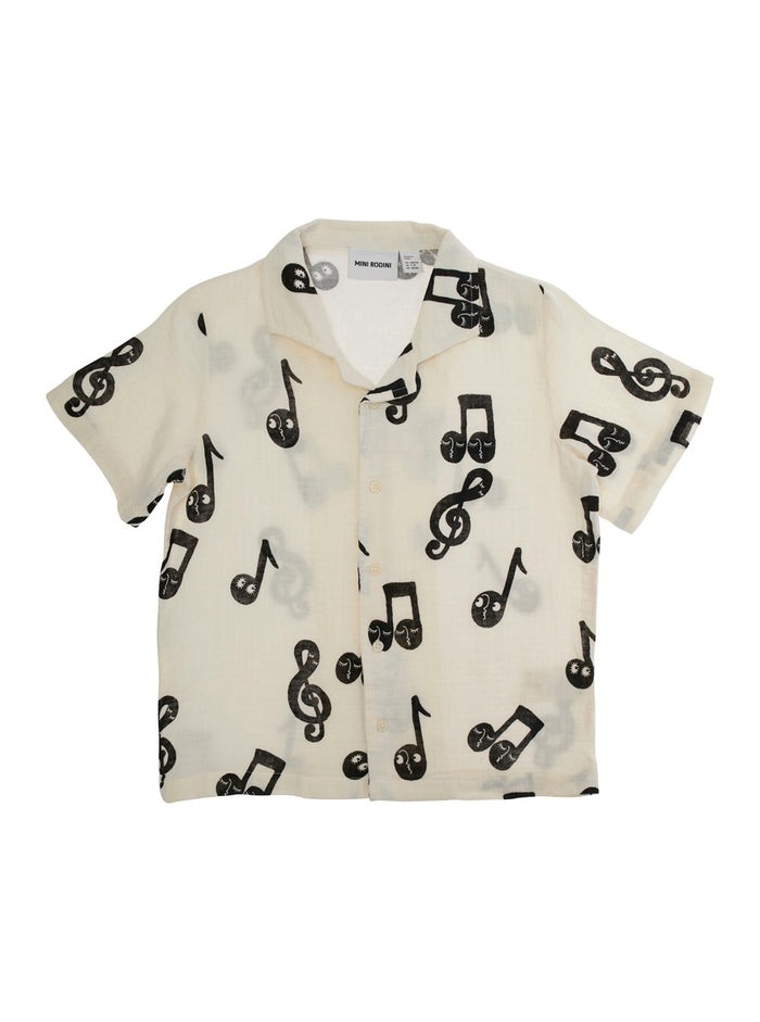 White Shirt With All-Over Musical Notes Print Cotton Boy And Blouses