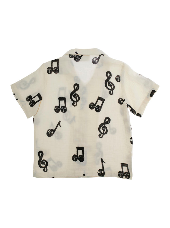 White Shirt With All-Over Musical Notes Print Cotton Boy And Blouses