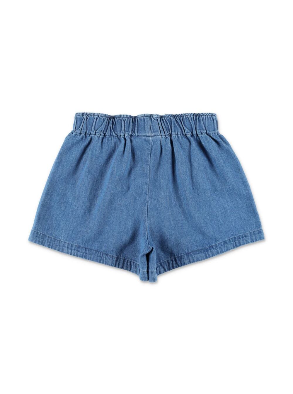 Blue Shorts With Elastic Waist And Music Notes Embroidery On The Front Denim Girl Blu Cotton Bermuda