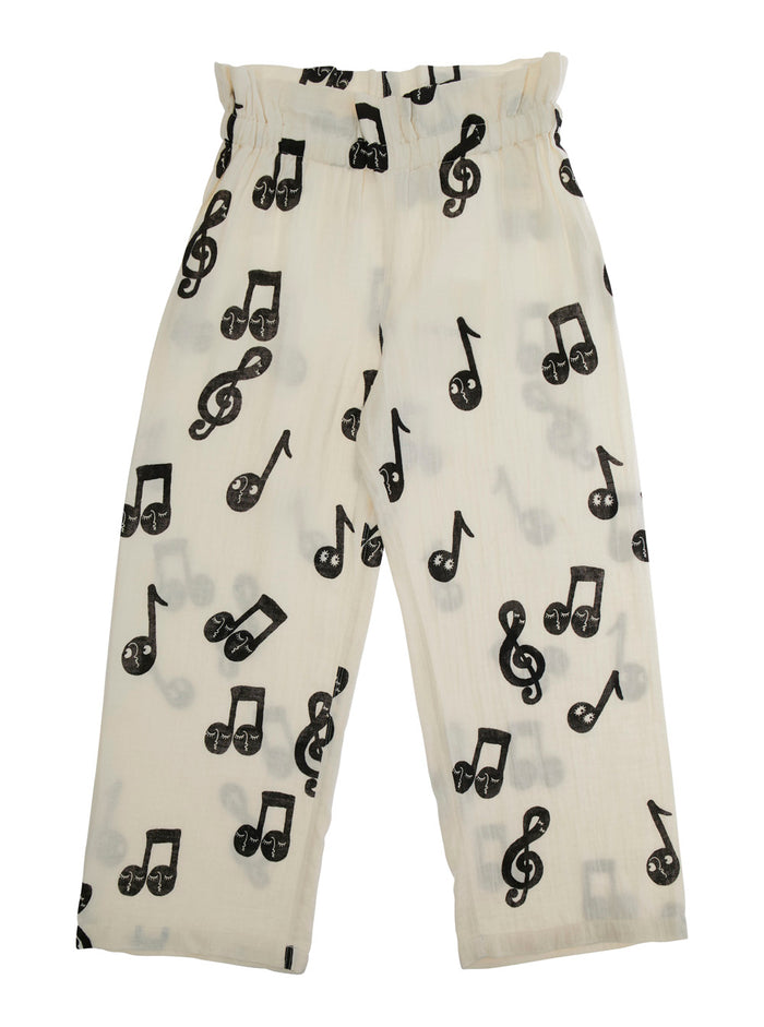 White Pants With All-Over Musical Notes Print Cotton Boy Trousers