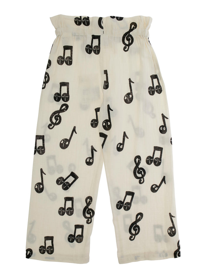 White Pants With All-Over Musical Notes Print Cotton Boy Trousers