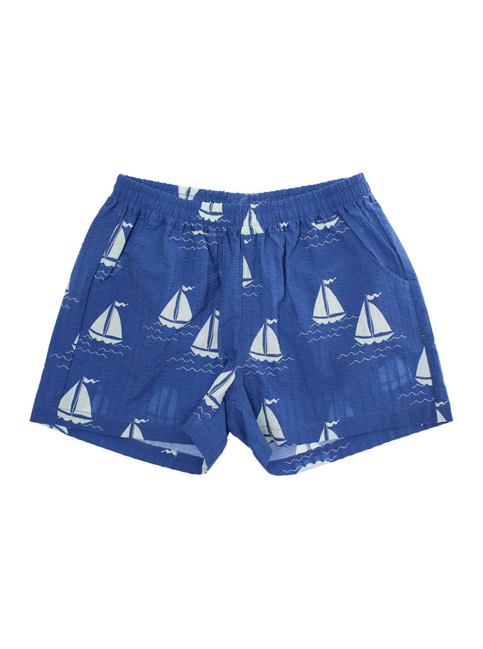 Sailing Boats Blue Shorts With Elastic Waist And All-Over Graphic Print Cotton Boy Blu Bermuda