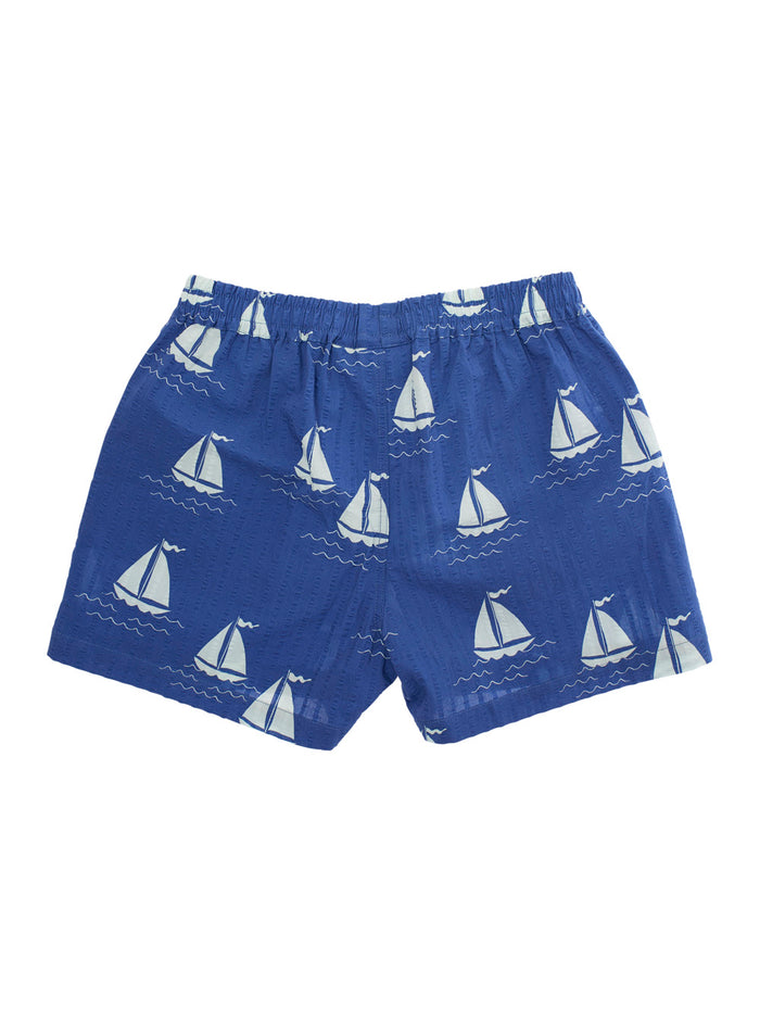 Sailing Boats Blue Shorts With Elastic Waist And All-Over Graphic Print Cotton Boy Blu Bermuda