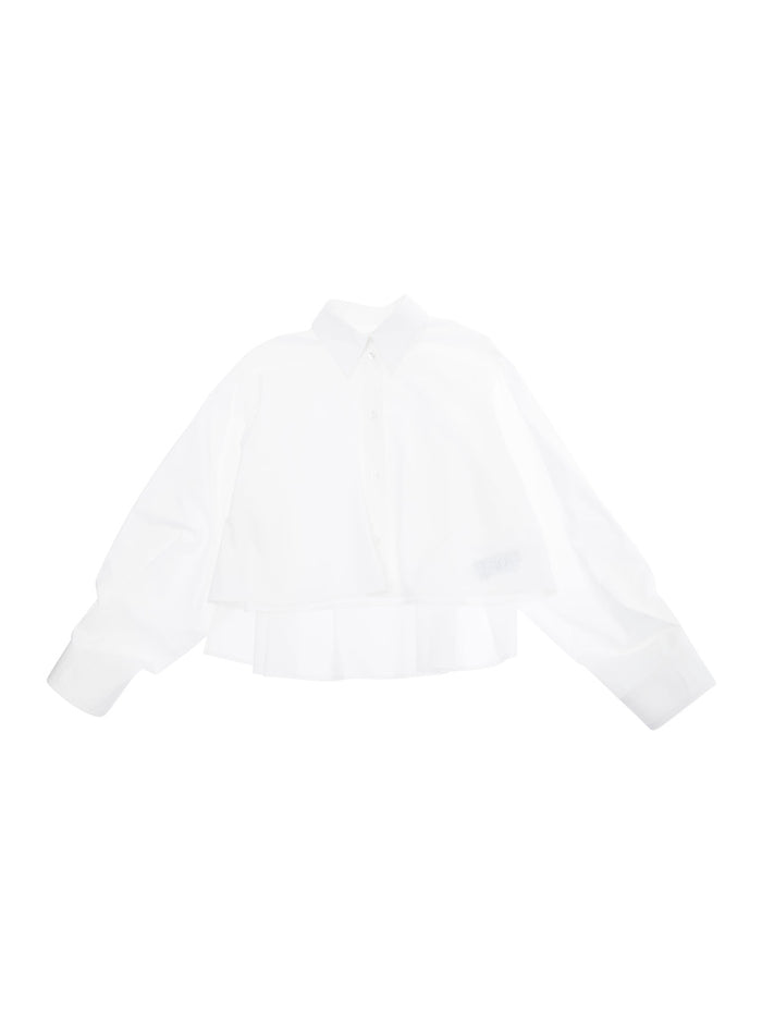 White Shirt With Classic Collar And Tonal Logo Patch Cotton Girl Jersey