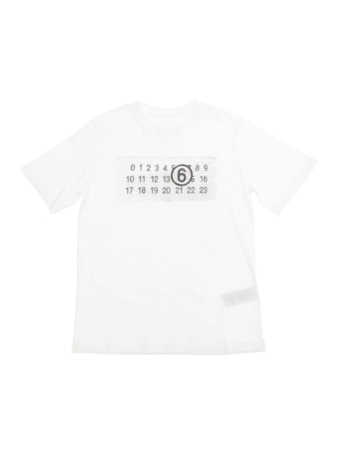 White Crewneck T-Shirt With Front Logo Print Cotton Boy Tshirts And Polo Shirts