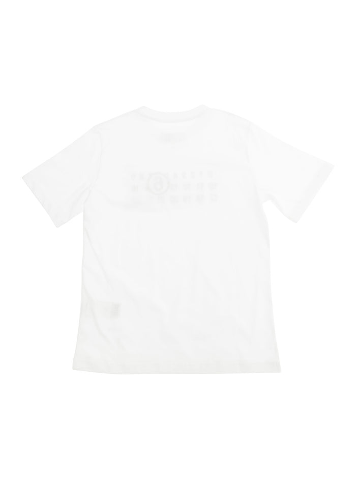 White Crewneck T-Shirt With Front Logo Print Cotton Boy Tshirts And Polo Shirts