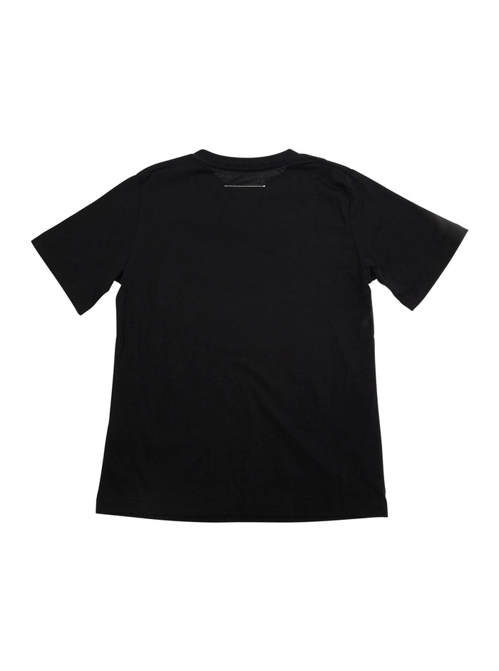 Black Crewneck T-Shirt With Front Logo Print Cotton Boy Tshirts And Polo Shirts