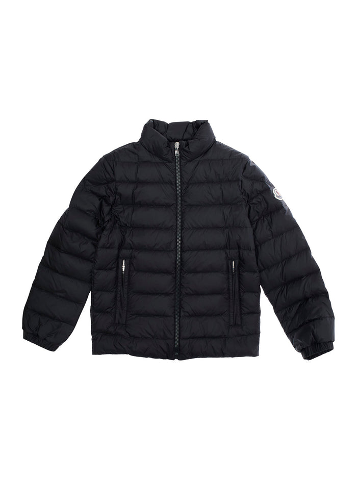Clementel Black Down Jacket With High Neck And Logo Patch On The Sleeve Tech Fabric Boy Polyamide
