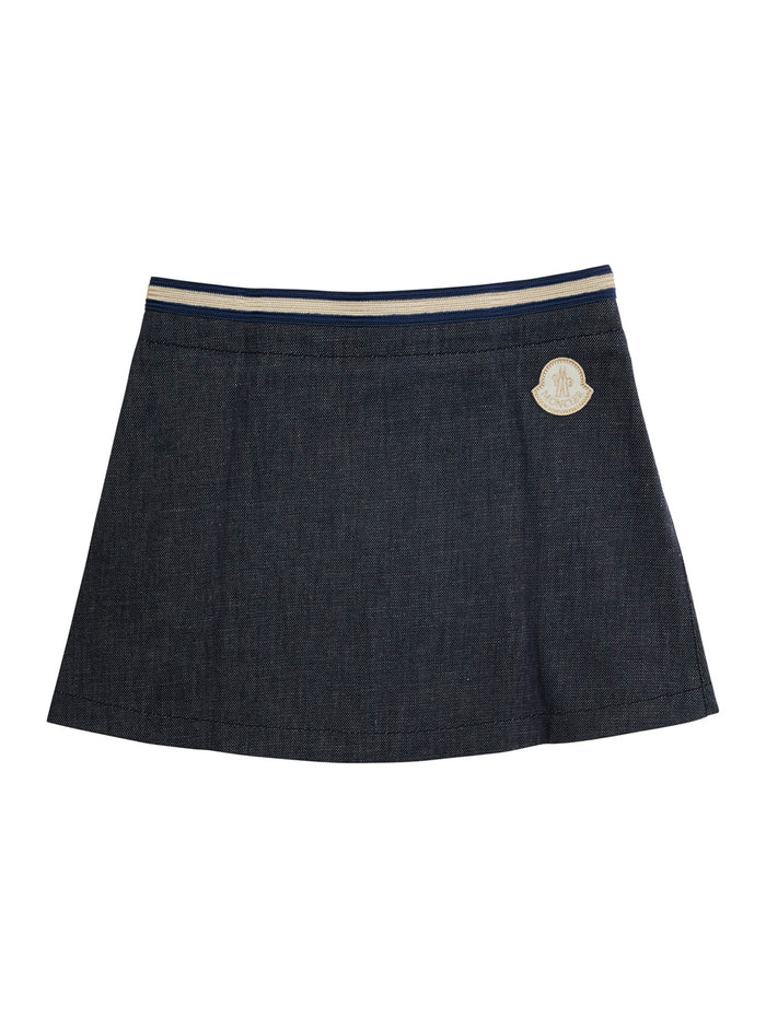 Blue Skirt with Logo Patch and Logoed Buttons in Cotton Girl Blu