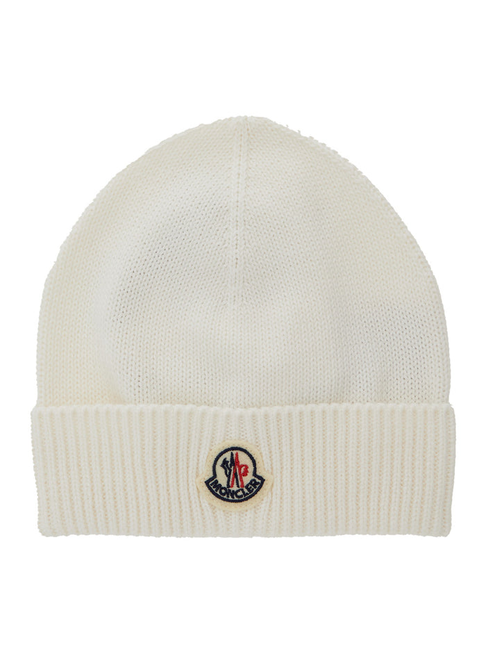 White Beanie With Logo Patch On The Front And Ribbed Brim Cotton Baby Hats Gloves