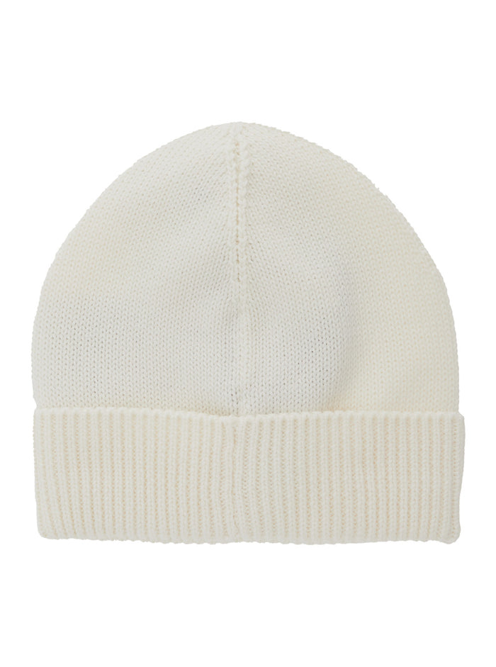 White Beanie With Logo Patch On The Front And Ribbed Brim Cotton Baby Hats Gloves