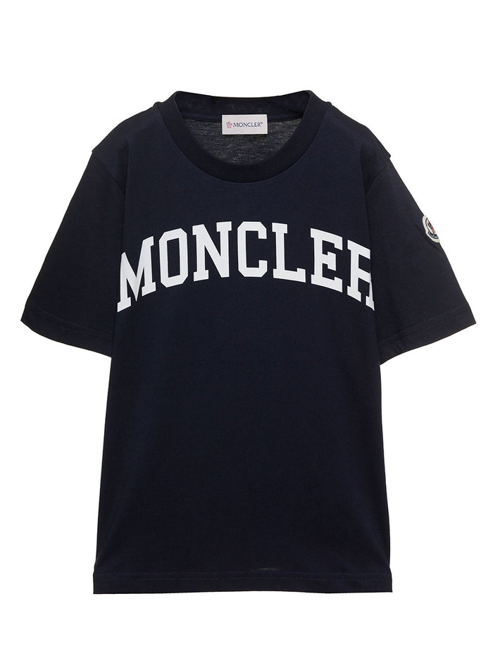 Dark Blue T-Shirt With Logo Print And Patch Cotton Boy Blu Tshirts Polo Shirts