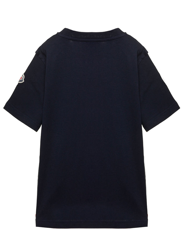 Dark Blue T-Shirt With Logo Print And Patch Cotton Boy Blu Tshirts Polo Shirts