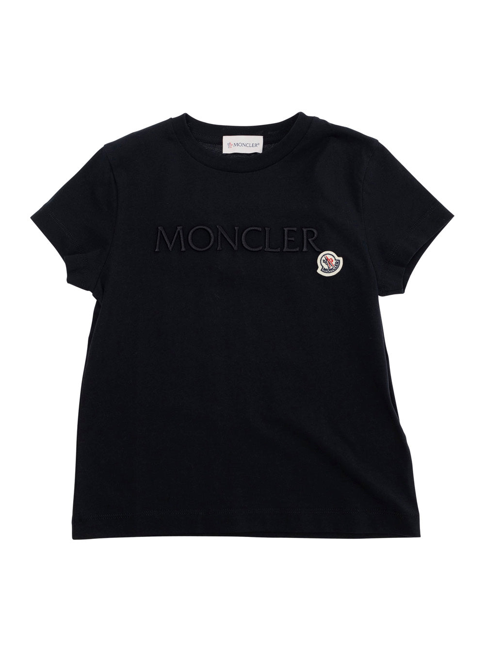 Black Crewneck T-Shirt with Logo Lettering Embroidery on the Front and Patch in Cotton Girl Tshirts Polo Shirts